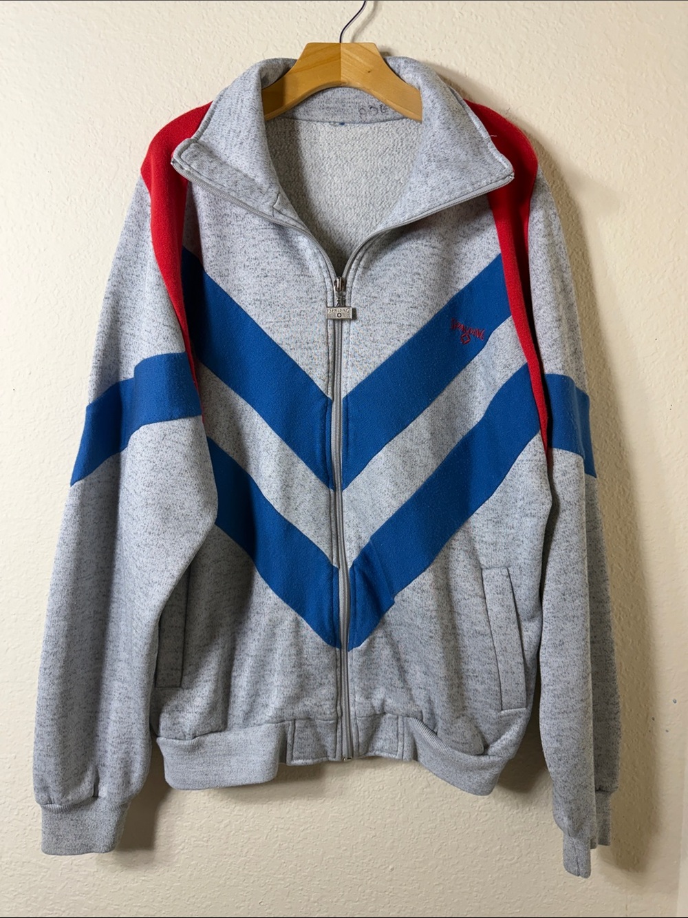Vintage 80s Spalding Chevron Track Jacket Grey Red Blue Block Gorpcore Indie